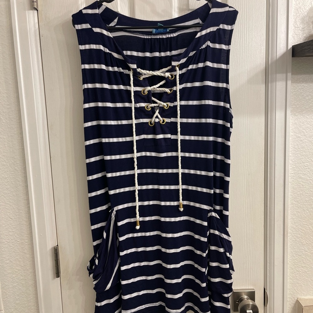 Sandiva Navy and White Striped Lace-Up Swim Cover